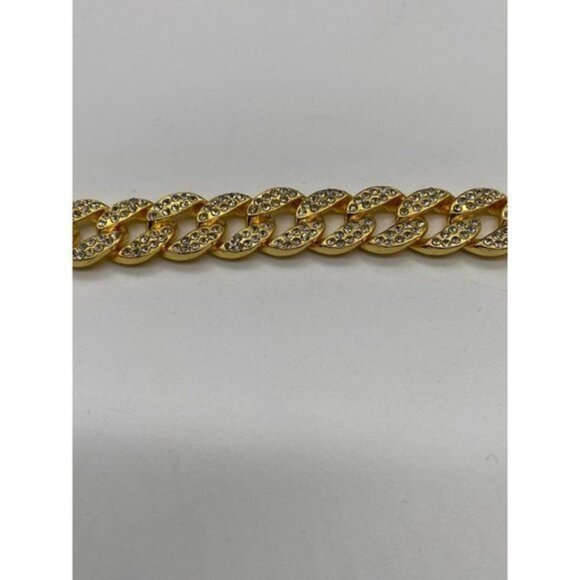 Inlaid Crystals Thick Cuban Chain Bracelet 7in - Picture 3 of 8